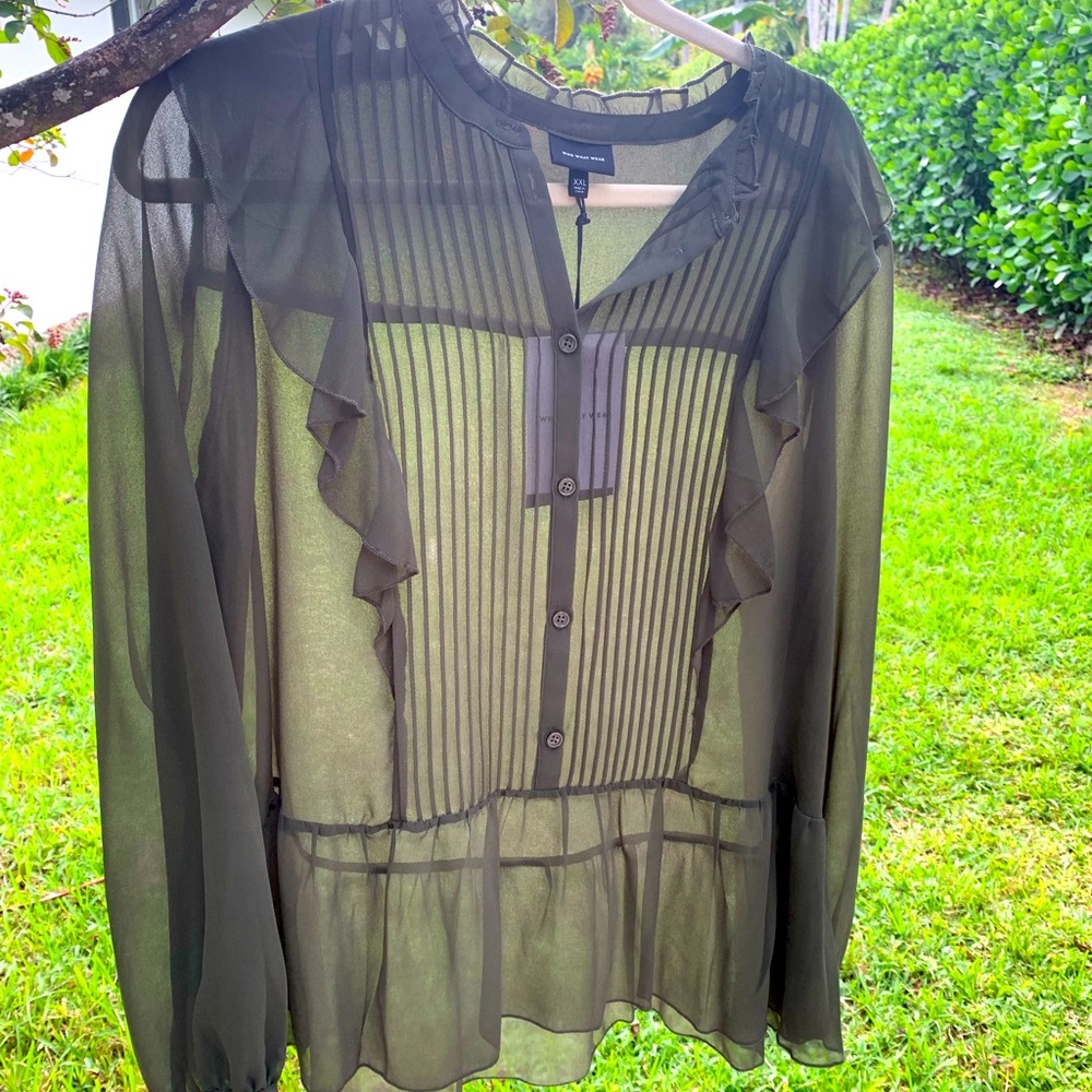 Who What Wear Green Viscose Blouson Blouse